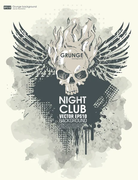 Poster in grunge style with skull in flame — Stock Vector