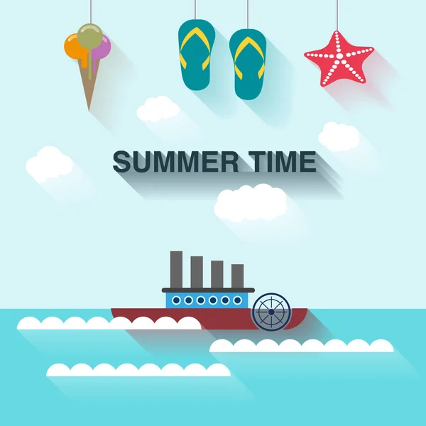 Φόντο με αναρτημένα εικονίδια καλοκαίρι, θάλασσα, βάρκα — Διανυσματικό Αρχείο