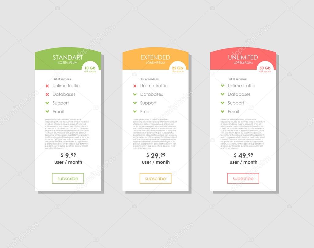 Pricing Table Template with Three Plan Types
