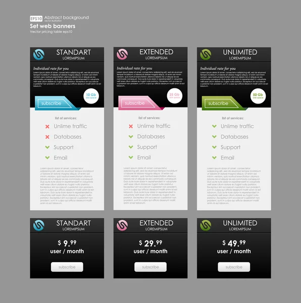 Conjunto de tres banners web de tarifas — Archivo Imágenes Vectoriales