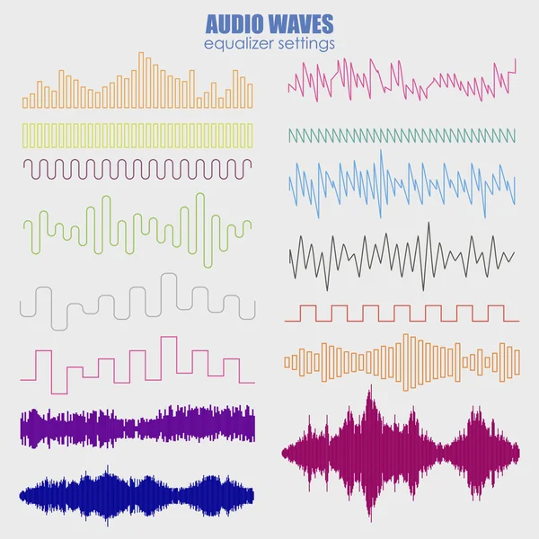 Big set color sound waves — Stock Vector