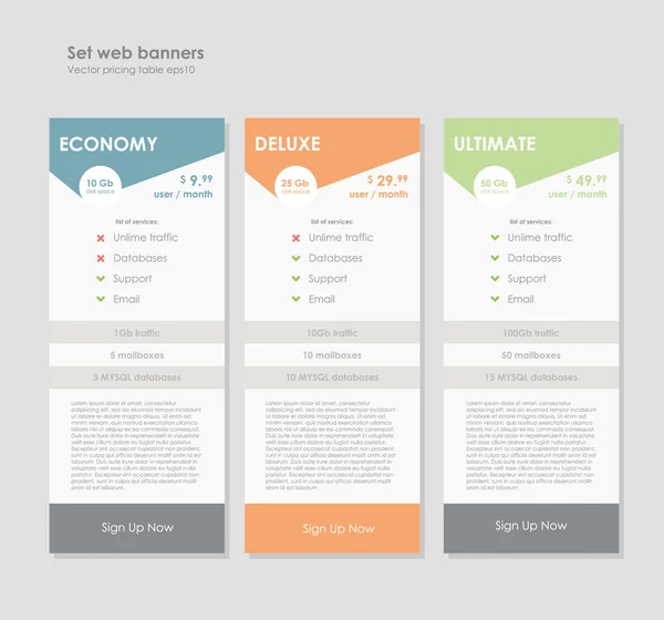 Set tariffs, interface for the site — Stock Vector