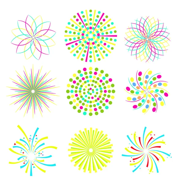 Conjunto de fuegos artificiales festivos — Vector de stock