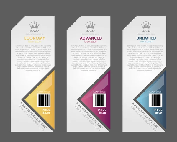 Tres banners de tarifas — Archivo Imágenes Vectoriales