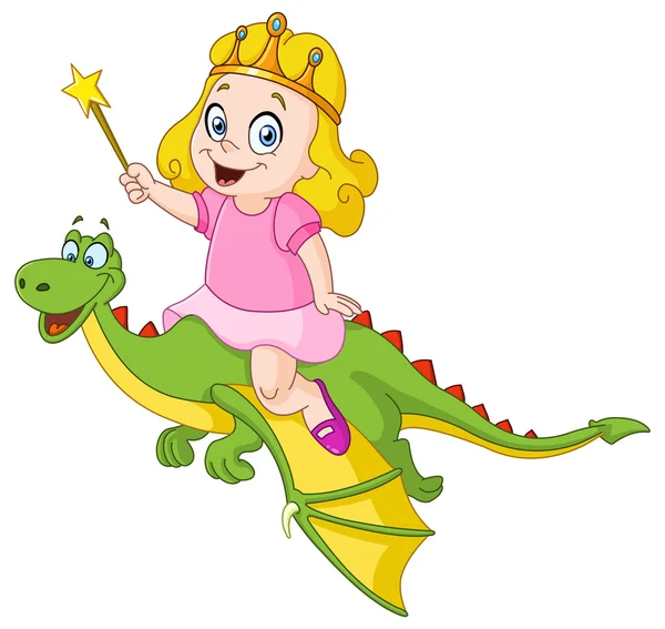 Princesse équitation dragon — Image vectorielle