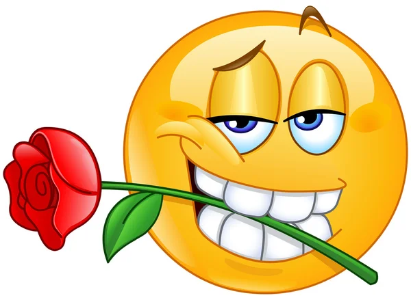 Emoticon com rosa entre os dentes —  Vetores de Stock