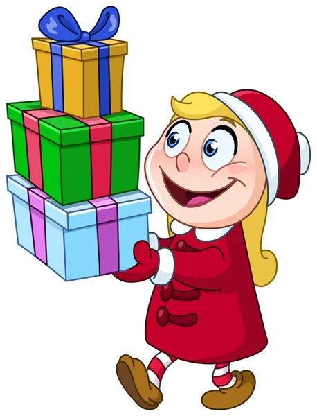 Chica con regalos — Vector de stock