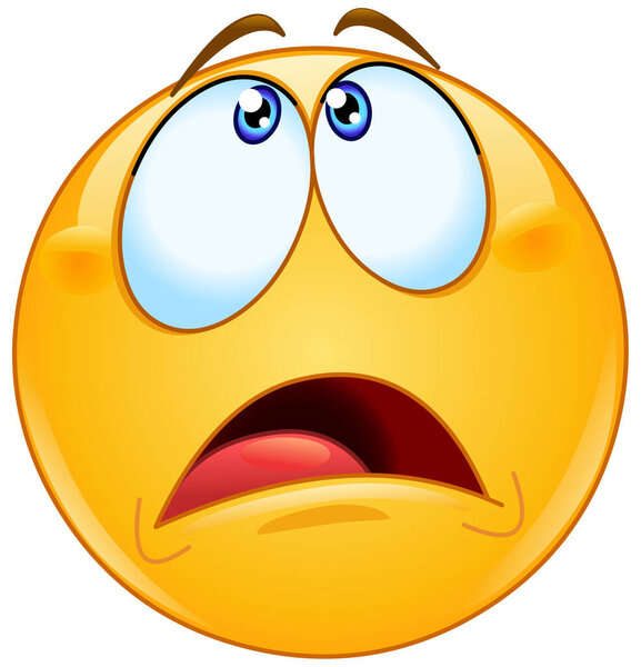 Поражённый или напуганный смайлик смотрит вверх с открытым ртом