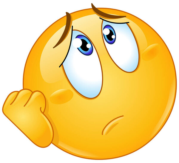 Беспокойный или грустный смайлик, положивший лицо на руку и поднявший взгляд