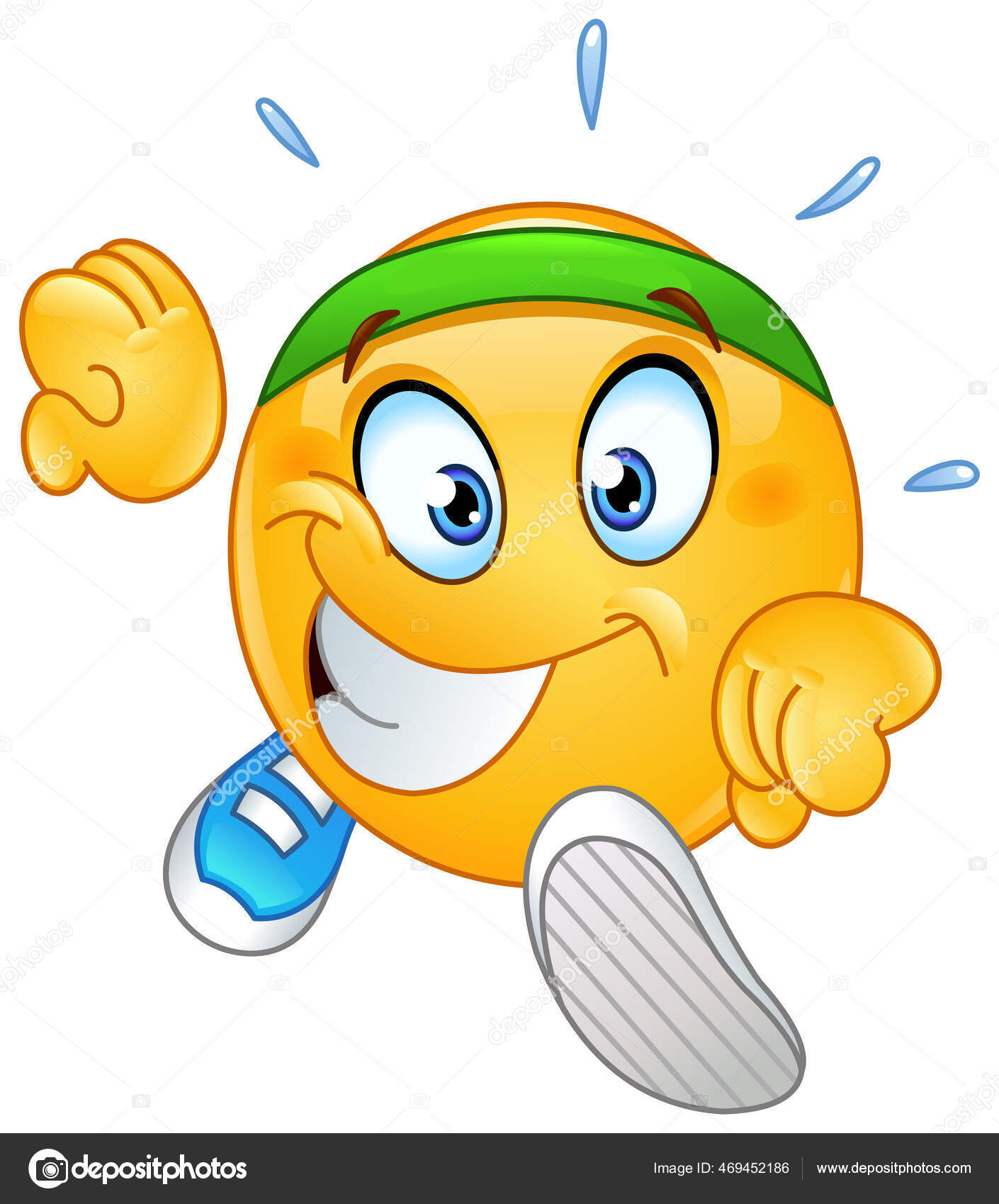 Szczęśliwa emotikona emoji działa i poci się 469452186