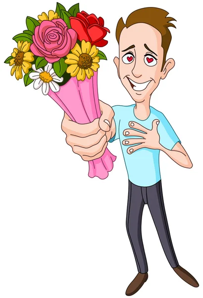 花の花束を与える男 — ストックベクタ