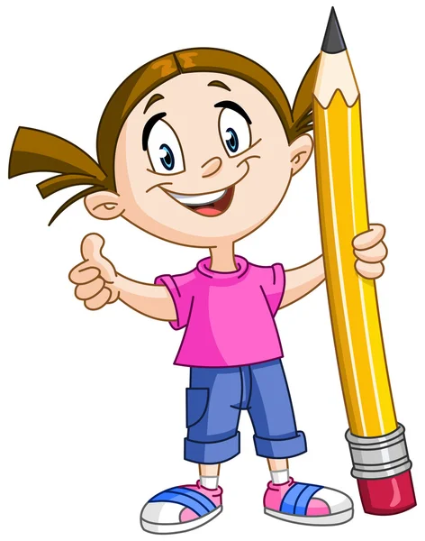Menina segurando grande lápis — Vetor de Stock