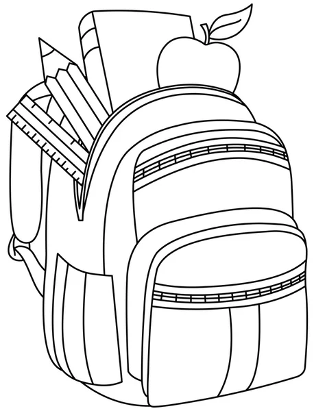 Mochila escolar delineada — Vector de stock