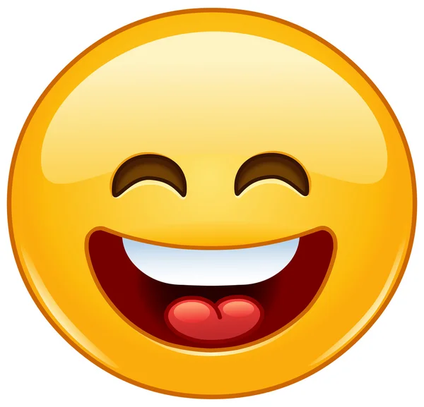 Emoticono sonriente con la boca abierta y los ojos sonrientes — Vector de stock