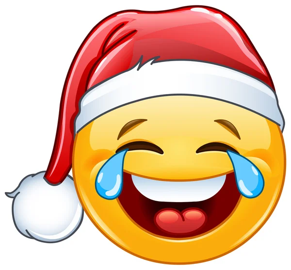 Tranen van vreugde emoticon met KERSTMUTS — Stockvector