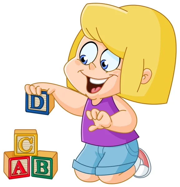 Girl with alphabet blocks — Stock Vector