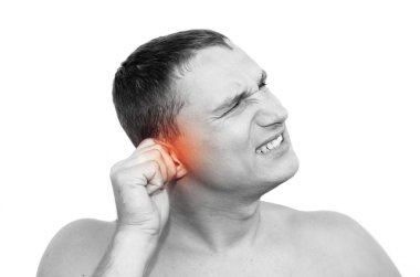 Young man having ear pain clipart