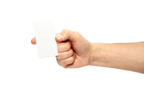 Рука с визиткой изолированы на белом — стоковое фото