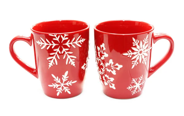 Two red mugs isolated on white — Stock Photo, Image