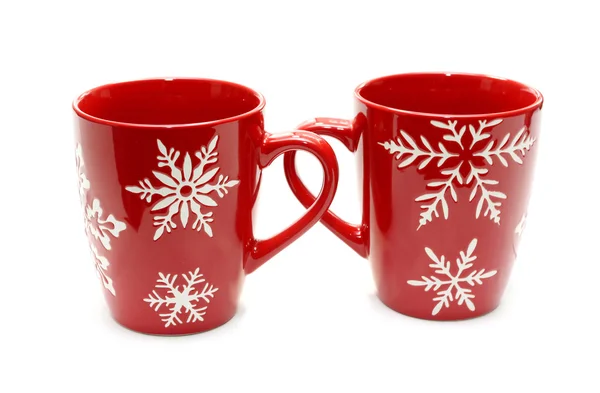 Two red mugs isolated on white — Stock Photo, Image