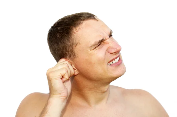 Jeune homme souffrant de douleur à l'oreille — Photo