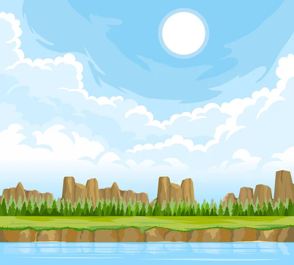 Paysage d'été avec rivière — Image vectorielle