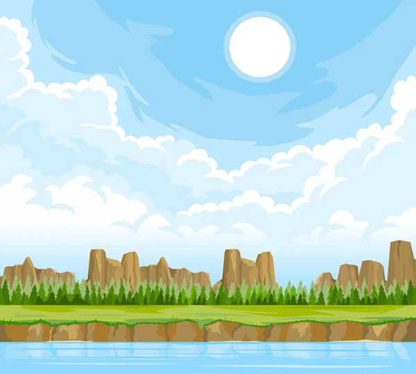 Paisaje de verano con río — Vector de stock