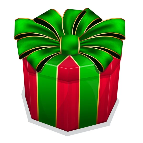 Boîte cadeau rouge avec arc vert — Image vectorielle