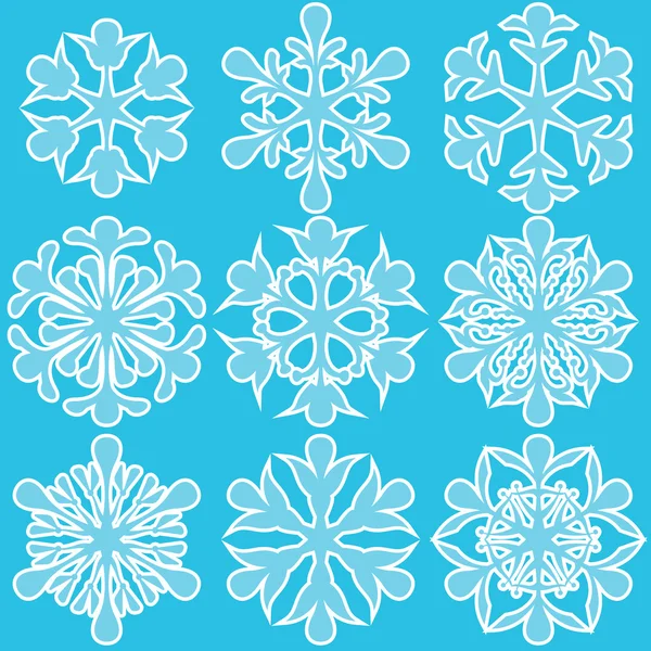 Set fiocchi di neve blu geometrico — Vettoriale Stock