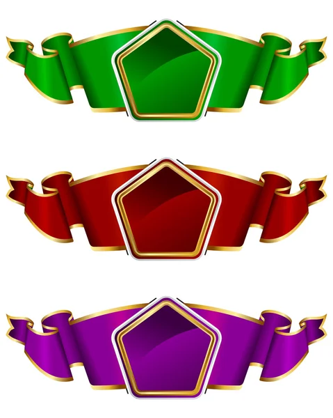 3 色のリボン コレクション フレーム — ストックベクタ