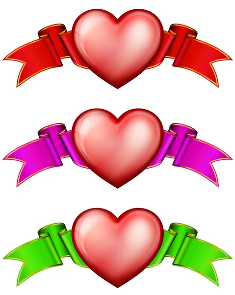 Collection hearts with ribbon — Stock Vector