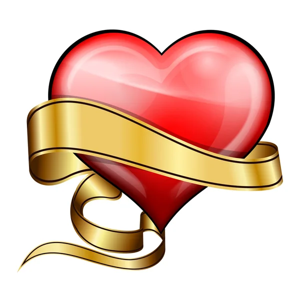 Corazón rojo con cinta dorada — Archivo Imágenes Vectoriales