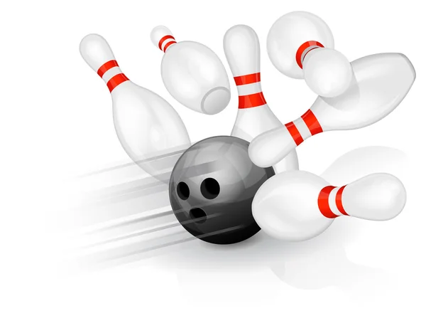 Bowling bollen kraschar in i stiften — Stock vektor