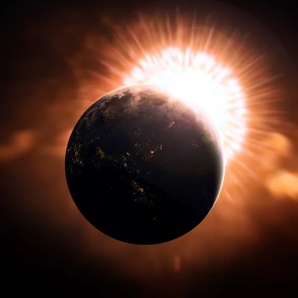 Terra como visto do espaço exterior com o nascer do sol — Fotografia de Stock