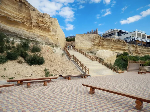 Observationsplattform Klipporna Passage Klippan Kaspiska Havets Strand Kazakstan Stad Aktau Stockbild