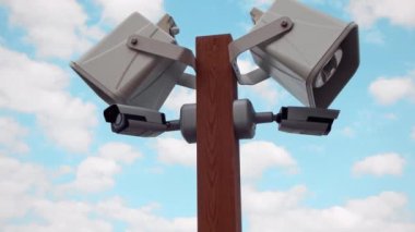 Direkteki hoparlörler ve kameralar. Alarm ve video izleme sistemi.