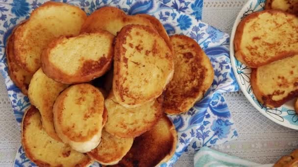 Fatias Salteadas Pão Branco Vista Cima — Vídeo de Stock