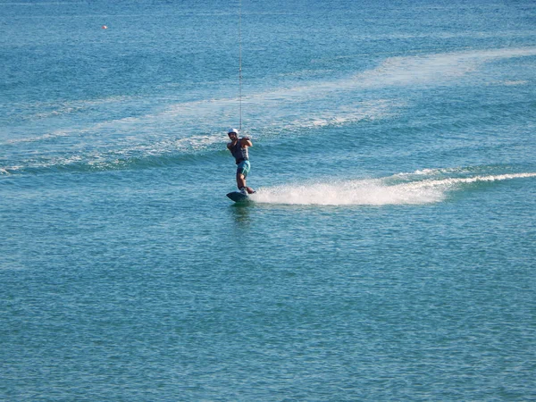 Riding Wakeboard Sea Reversible Winch Caspian Sea Kazakhstan Aktau City — Stock Photo, Image