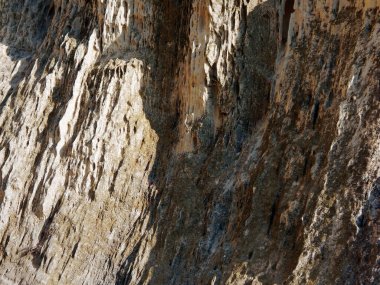 Yüzey kumlu kayası. Hazar Denizi 'nin kayalık kıyısı.