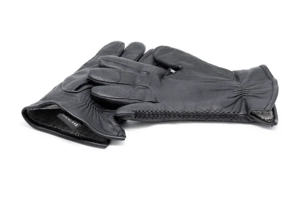 Leather Black Gloves Close Isolated White Background — Stock Photo, Image