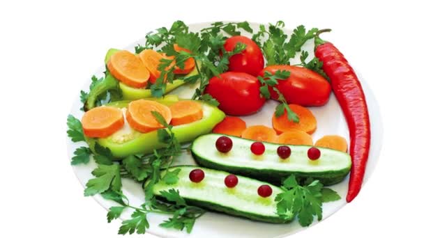 Paprika Und Gemüse Nahaufnahme Isoliert Über Weißem Hintergrund — Stockvideo