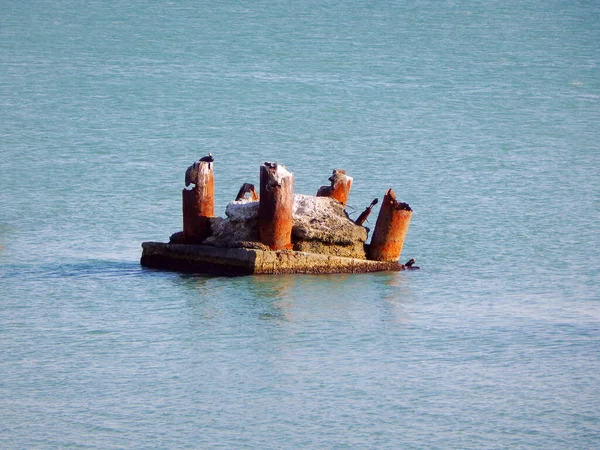 Ruined Pier Rusty Pier Support Rusty Destroyed Pier Support Caspian — Stock Photo, Image