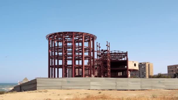 Ijzeren Frame Van Het Gebouw Aktau Stad Mangistau Regio Kazachstan — Stockvideo