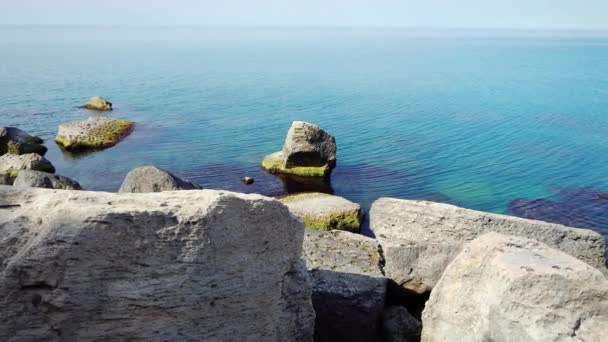 Rocks Shore Caspian Sea Kazakhstan Mangistau Region July 2019 Year — Stock Video