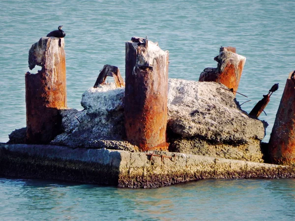 Ruined Pier Rusty Pier Support Rusty Destroyed Pier Support Caspian — Stock Photo, Image