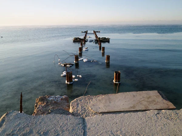 Vecchio Molo Cemento Mar Caspio Kazakistan Regione Mangistau Aktau City — Foto Stock