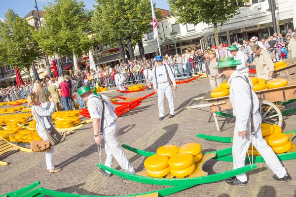 Alkmaar Países Bajos Septiembre Portadores Caminando Con Muchos Quesos Famoso — Foto de Stock