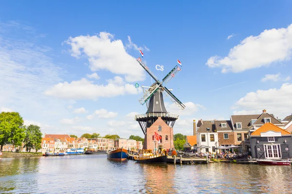 Typische windmolen en middeleeuwse architectuur in Haarlem, Nederland — Stockfoto