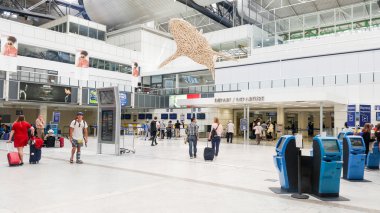 Nice Cote d'Azur Havaalanı yürüyen Yolcular Fransa