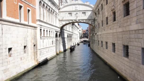 Turistas que apreciam as gôndolas nos canais de Veneza, Itália — Vídeo de Stock